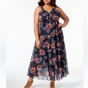 Style & Co Women's Ruffle Tiered Dress Floral Pullover Navy Sleeveless V-neck XL